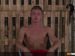 Bondaged twunk Oliver Wesley gets predominated by tormentor Kane