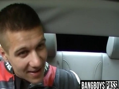 Hot biker sucked a dick and got his ass banged in a car lift