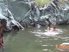Tall lean Latino skinny-dipping before oral 2some