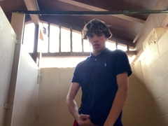 Queer Teenage Model Jerks Inwards Public Beach Rest Room *Almost Got Caught*