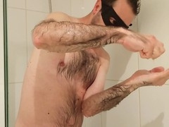 Hairy mature piss, pee public showers, hairy legs solo