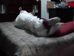 All tied up in white pajamas