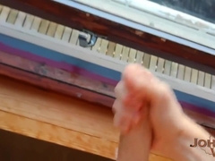 Uncut Twink Sprays Massive Cumshot Through Window