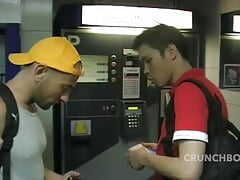 Asian slut twink fucked by 2 boys in puboic toilets