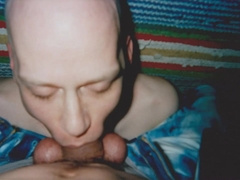 Gay skinhead slave licking boots & eating cum