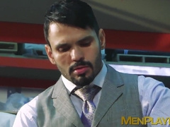 Suit daddy Jean Franko tied up horny hunk for hard pounding