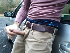 Parking lot jerk-off and cum. I jerk off in public and cum.