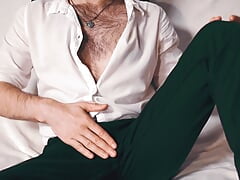 Listening to ASMR porn story and jerking off. Handsome man in Old Money style masturbates