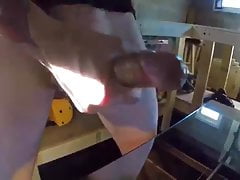 Jerk cum monster cock on table