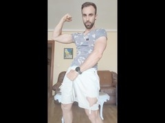 Jerking off and blowing my load on trousers