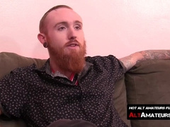 Bearded ginger masturbates with his juicy dick solo