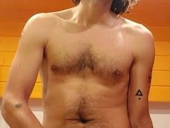 Inked Hippie Man has Strenuous Noisy Ejaculation and Adorns his Mitt with Warm Jizm