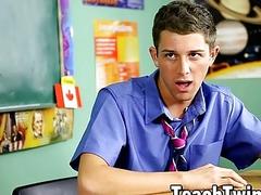 Classroom buddies anal fuck on the table