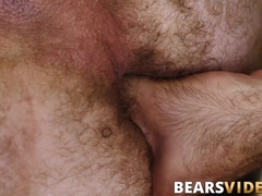Daddy with fur on his chest enjoys a dick in his asshole