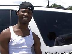 Shy white boy plays hard with two black monster dongs