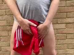 Sport shorts, shorts bulge, cock out