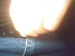 Unzip Jeans Reveal Black Lace Thong & Stockings