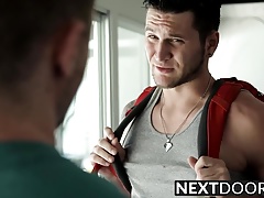Blake Hunter inspects the ass of Allen Lucas barebacked
