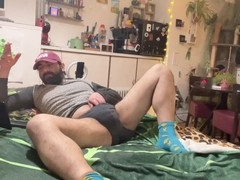 Regular-built gay submissive gets a hand job from his master