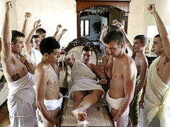 Togas and oily anal in a hardcore hazing video