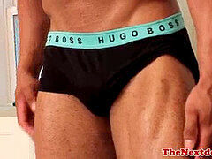 ebony fag muscle bear tugs his dong