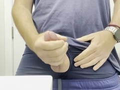 Intense solo male orgasm as a massive cock releases a thick stream of hot cum