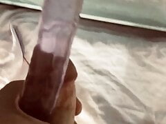 Horny guy Testing new purple toy, dick to dick