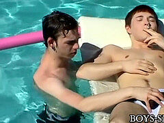 youthful analled smokers cum rigid in poolside threeway