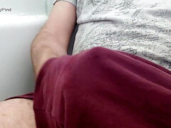 Close up: I jerk off through my boxers and piss all over my shirt!