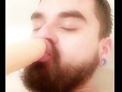 Amateur Latino College Boy Sucks Dildo in Bathtub