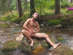 Public beach jerk off leads to intense male orgasm by the sea