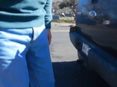 Hefty-Knob Dad Jerking Outdoors