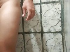 Boy showing off in the bathroom. masturbation.