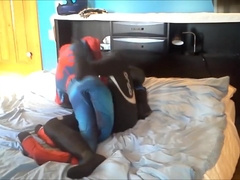 orca frogman playing with spiderman dummy