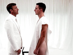 The apprentice moans from the hard cock of the master