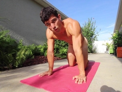 Naked outdoor exercise by spectacular jock