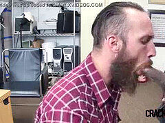 Bearded gay guy takes directors humungous black salami deep in doggystyle