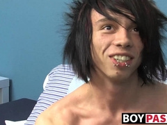 Pierced horny twink Nicky wanking and dick pumping for cum