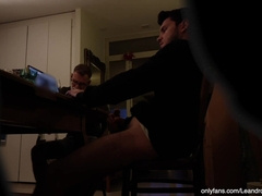 Dude masturbating off at the dinner table