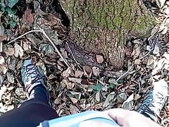 Big uncut cock cuming in th wood