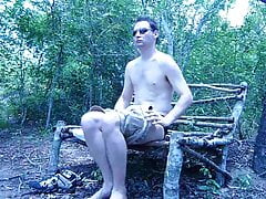 Kudoslong outside strips naked and wank until he ejaculates
