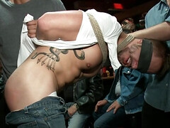 Crowded bar bang with a horny dude who gets RUINED