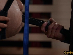 Tattooed jock barebacks horny and hard bf in a sling