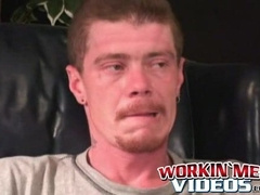 Rough stud masturbates solo and shoots cum all over himself