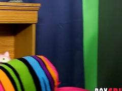 Kinky twink slowly strips naked to play with his schlong