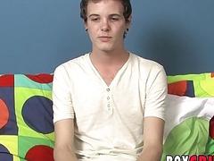 Interviewed twink unloads his cum during masturbation