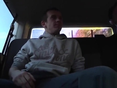 Intense anal fucking and cock sucking threesome in a car