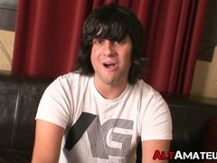 Long haired alternate amateur is stroking his enormous dick