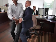 Sweet ebony stud spitroasted in hot office threeway