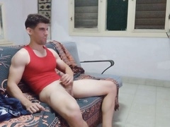 Scrambled1994 strokes his huge cock while his girlfriend is away